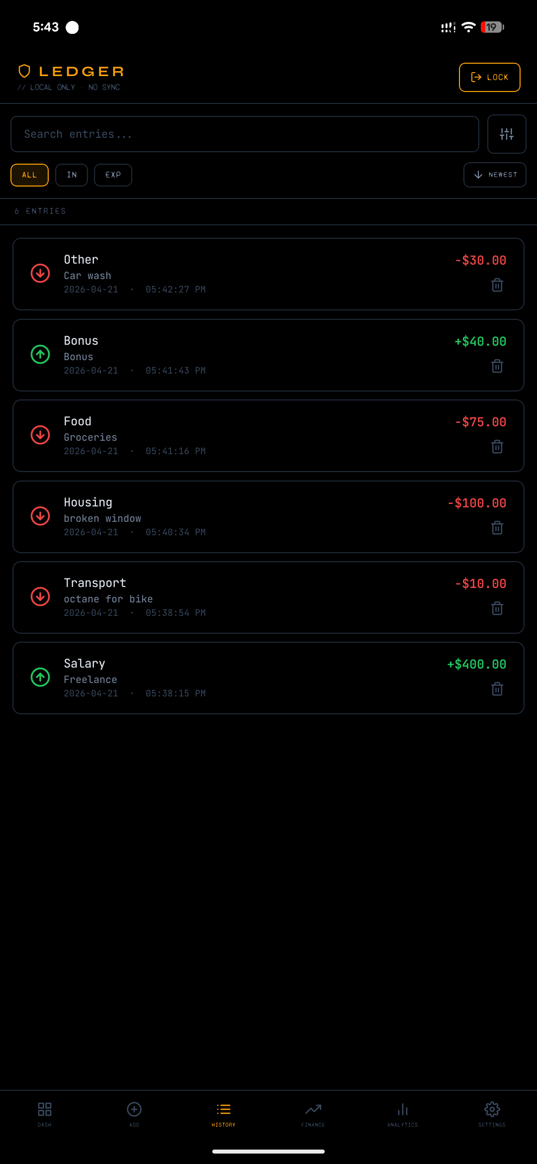 LEDGER history screenshot